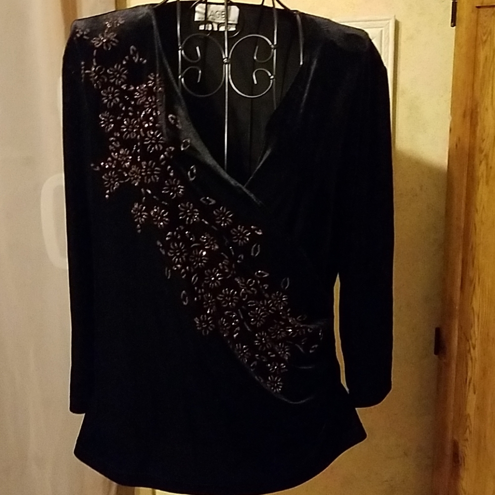 Velvety Black Red Wrap Top